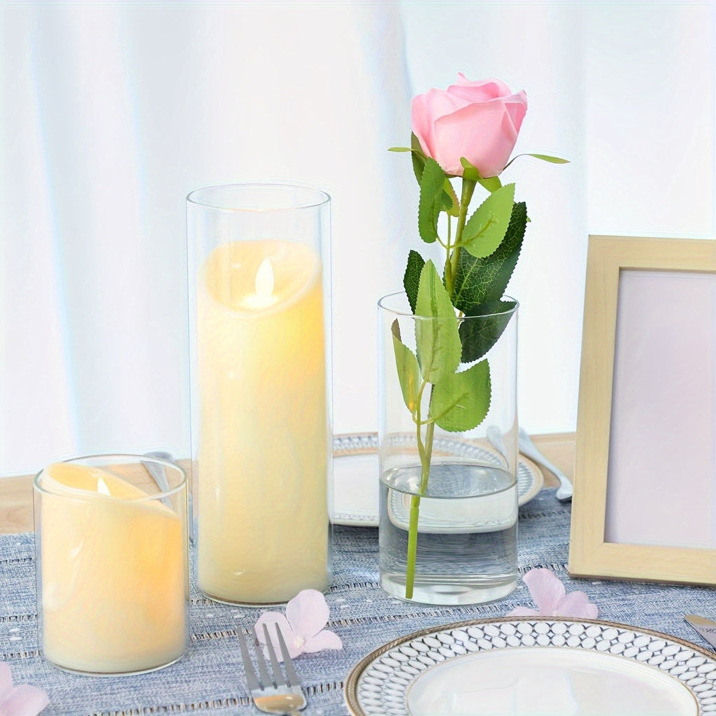 Glass Cylinder Vases Set 12 24pcs 4 Sizes 4 6.8 9 12 Inch Clear Tall Vase & Candle Holder for Wedding Centerpieces, Home Decor Party Table, DIY Candle Making, Flower Arrangements