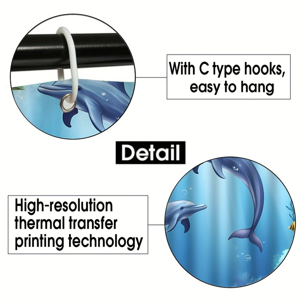 4pcs Sea Dolphin Coral Shower Curtain Set Blue Ocean Undersea World Fish Seaweed - 12 Hooks Toilet Lid Cover Non-Slip U-Shape Bath Mat Machine Washable | Nuvia Haven