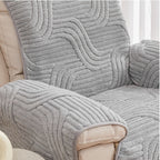 Bohemian Single Sofa Cover Non-Slip Short Plush Recliner Chair Protector Pet-Friendly Machine Washable Wavy Pattern Single-Seat Couch & Chair Slipcover