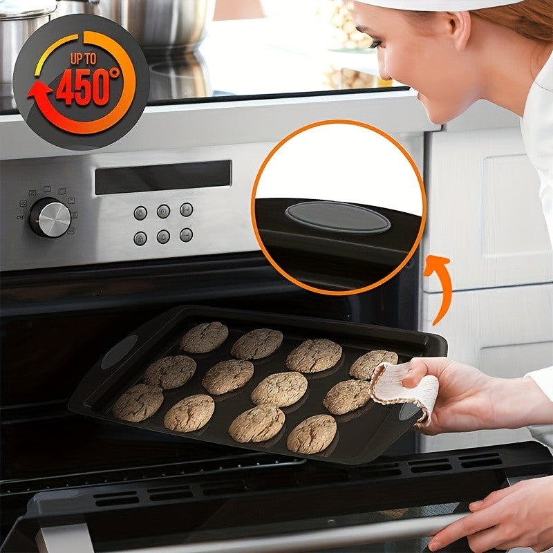 Non-Stick Baking Sheet Set with Silicone Handles – Heavy Carbon Steel Cookie Trays, Stackable, Assorted Sizes, 2/3/6/12/24 Pack for Baking & Roasting