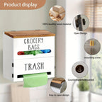 2-in-1 Wooden Garbage Bag Dispenser & Organizer - Wall-Mount or Cabinet Hanging Bag Holder for Kitchen & Bathroom, Large Capacity, White or Black