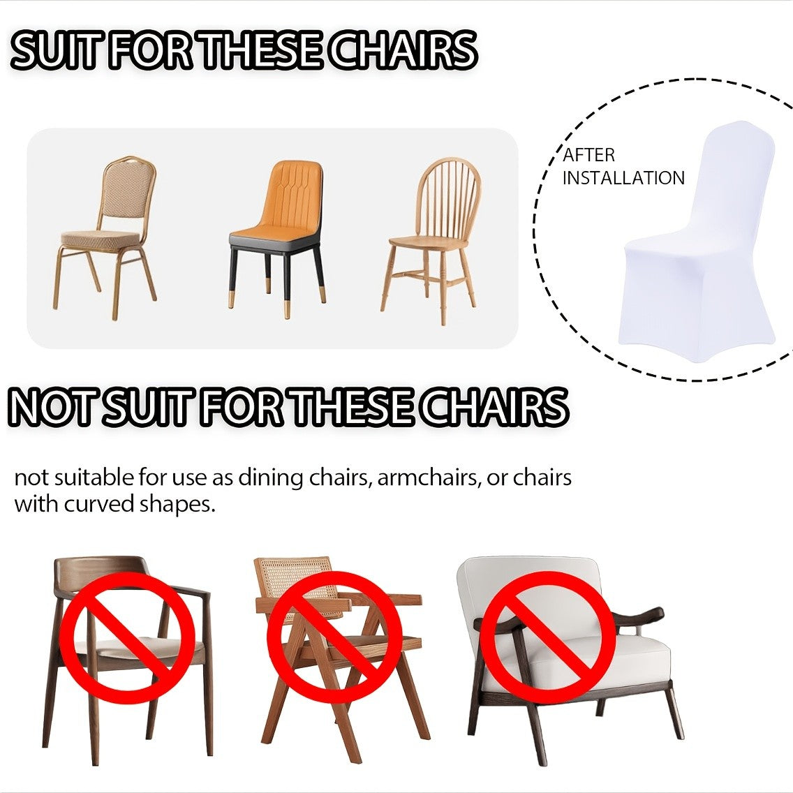 Stretch Spandex Chair Covers 6 12 Pack Machine Washable Wrinkle Resistant - Wedding Banquet Party Event Dining Chair Slipcovers Black White