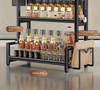 3-Tier Heavy-Duty Carbon Steel Kitchen Shelf Standing Storage Rack – Space-Saving Countertop Organizer for Spices, Knives, Utensils & Spoon Holder, Sturdy Multi-Tier Shelf for Small Kitchens