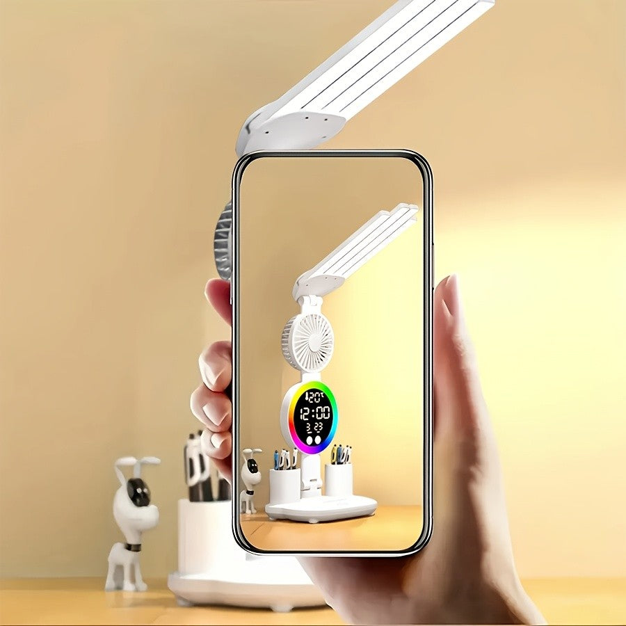 Smart Touch LED Desk Lamp USB Dual Head with Built-in Fan, 3-Color Dimmable, Smart Display, Pen Storage & Night Light – Eye-Caring Study & Home Office Lamp – 1 or 2 Pack