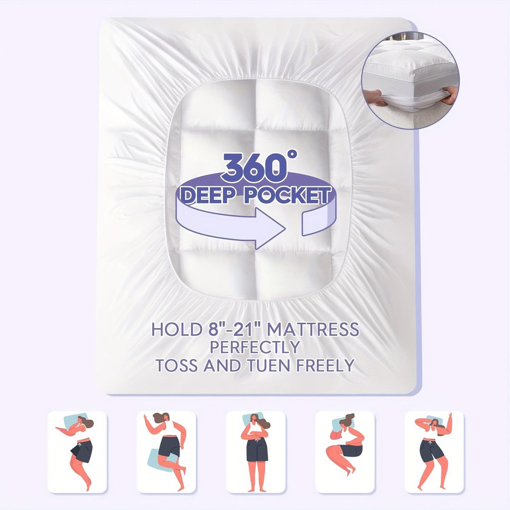 Bamboo Cooling Mattress Cover Deep Pocket 8-21 Inch, Soft Breathable Mattress Topper Protector for Twin Full Queen King Cal King, Hotel Quality Bedding for Home Hotel Dormitory