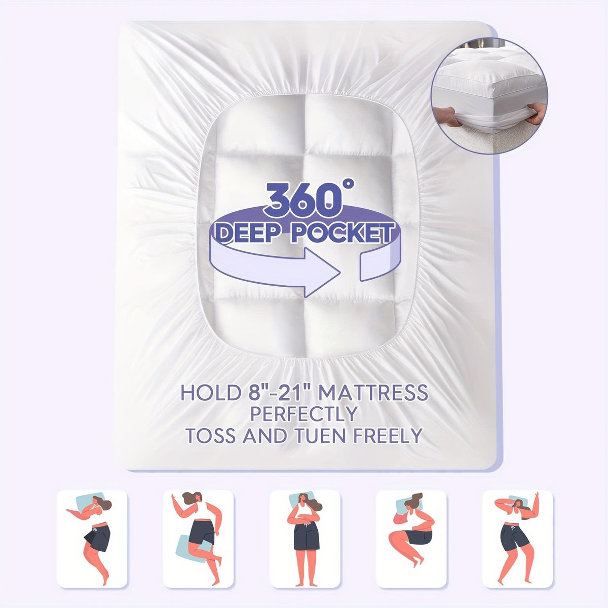 Bamboo Cooling Mattress Cover Deep Pocket 8-21 Inch, Soft Breathable Mattress Topper Protector for Twin Full Queen King Cal King, Hotel Quality Bedding for Home Hotel Dormitory