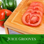Bamboo Cutting Board with Drawers & Juice Tank – Built-In Food Container, Cheese Shredder & Storage Box for Vegetables, Meat & Cheese, Easy Handgrip Carving Board