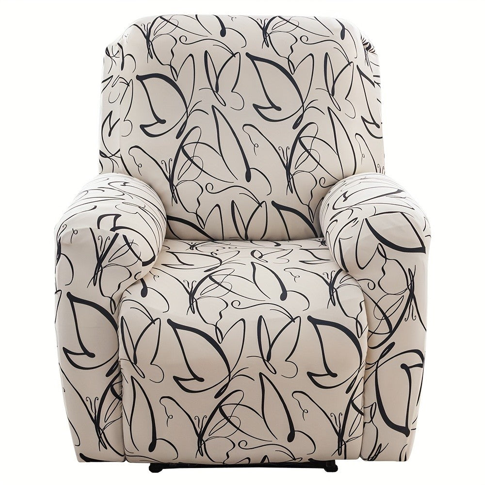 Recliner Slipcover Set of 4 with Side Pocket, Extra Large Jacquard Stretch Furniture Protector Cover, Elastic Band Closure, 92% Polyester All-Season Recliner Chair Cover for Living Room, 10 Patterns