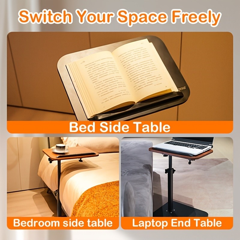 C-Shaped Sofa Side Table with 360° Rotating Top & Adjustable Height – Slide-Under End Table for Living Room Bedroom Small Spaces, Couch Snack Laptop Tray, Black