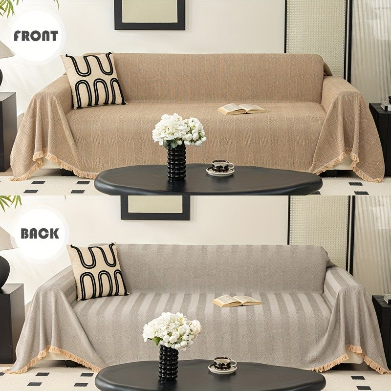 Herringbone Sofa Cover with Tassels – Washable Polyester Throw for 3-Seater, 4-Seater & Large Sofas | Grey, Coffee, Green