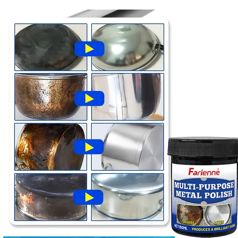 Calcium Carbonate Metal Polish Paste 150g with Sponge – Restores Shine on Stoves, Range Hoods, Pots & Sinks | Long-Lasting Protection & Luster