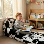 Flip-Open Kids Sofa Chair 2-in-1 with Removable Washable Cover – Soft Plush Animal Pattern Children's Lounger for Reading Nook, Playroom & Bedroom, Lightweight Comfy Seat for Boys & Girls, Koala, Cow Cat & Milk Cow