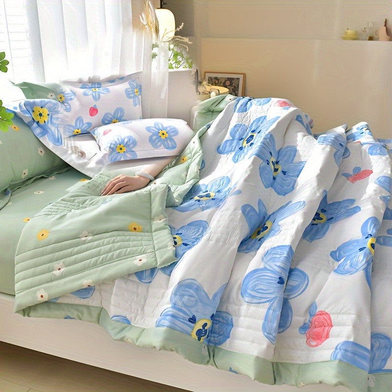 Summer Cooling Quilt Set 3 Piece Thin Quilt 2 Pillowcases Floral Embossed Skin Friendly Soft All Season Comforter - Twin Full Queen King Hotel Bedroom