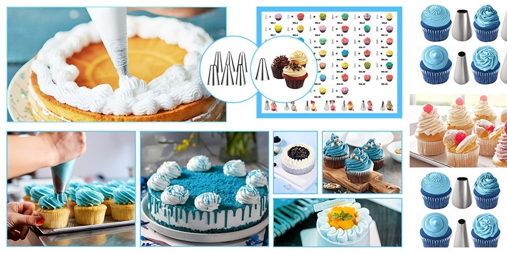 Cake Decorating Kit 236 & 386 Piece Piping Tips Set Stainless Steel Frosting Nozzles with Russian Tips Pastry Bags - Complete Baking Decorating Tools for Beginners