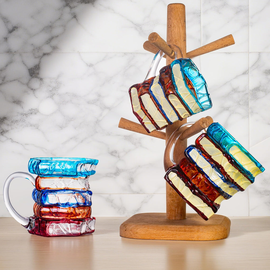 Hand-Painted Book Stack Coffee Mug Stained Glass Art 7oz 14oz Stackable Glass Cup - Novelty Gift for Book Lovers Librarians Women Book Club Literature Enthusiasts | Nuvia Haven