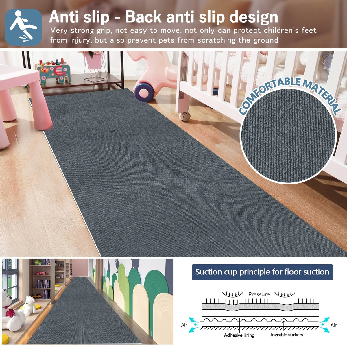 Striped Runner Rug Non-Slip Indoor Outdoor Washable Area Mat for Hallway Kitchen Living Room Garage Patio Black Gray Beige Brown