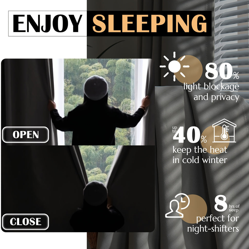 Room Darkening Curtains 2 Panels Triple Weave for Bedroom & Living Room – Thermal Insulated, Noise Reducing, Rod Pocket Solid Color Drapes