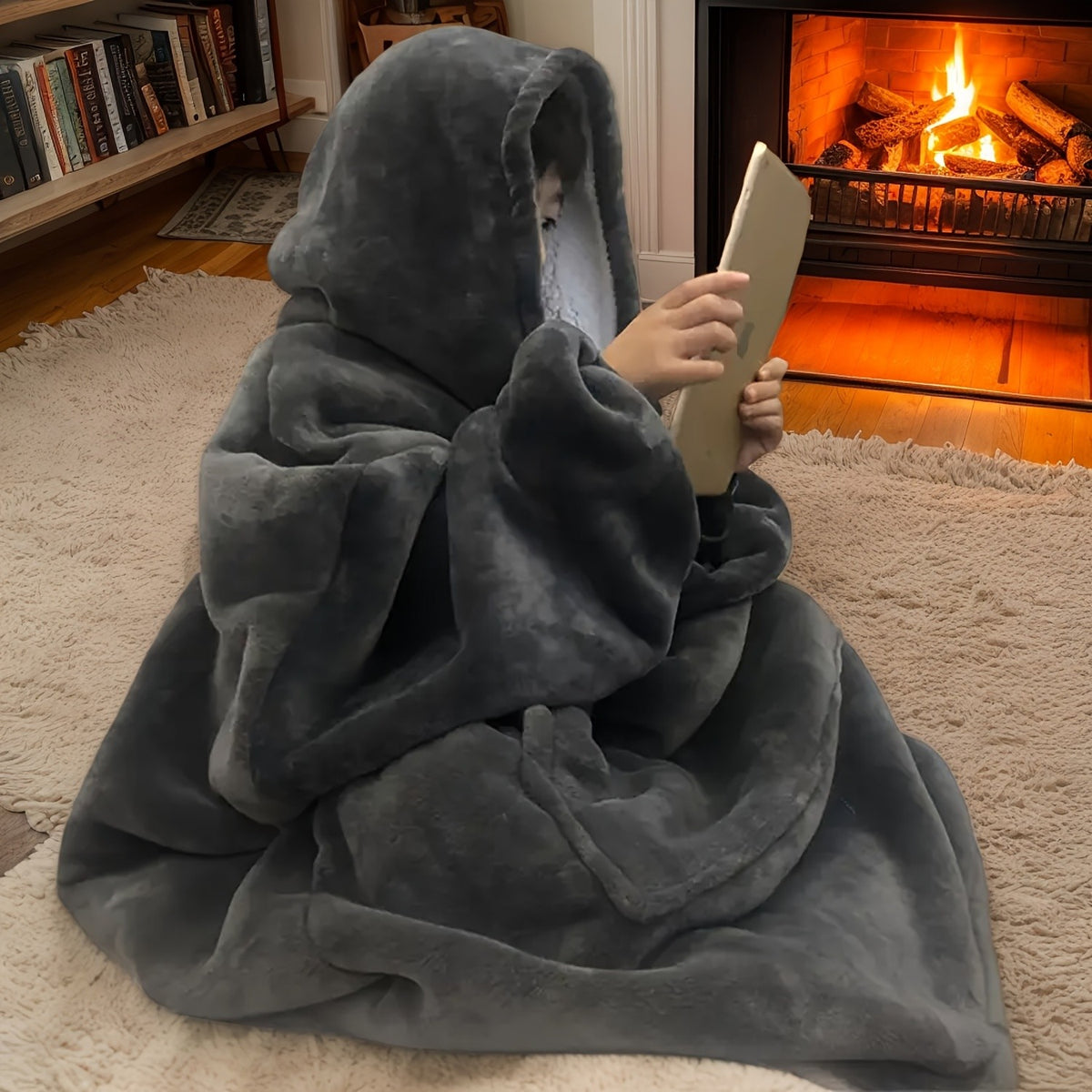 Wearable Hoodie Blanket Sherpa Fleece Reversible with Kangaroo Pocket Ultra Soft Cozy Snuggle Blanket Sweatshirt for TV Sofa Outdoor Light Grey Dark Gray Pink Black 36x34 Inch