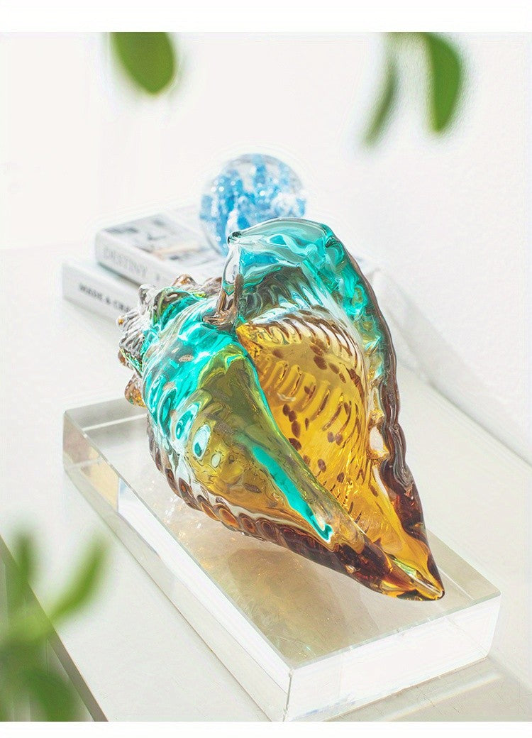 Handmade Glass Conch Art Decoration – Ocean Series Collectible Glass Seashell Sculpture, Tabletop Candy Dish Centerpiece for Bookshelf Dining Table Entryway Living Room Cabinet Home Decor