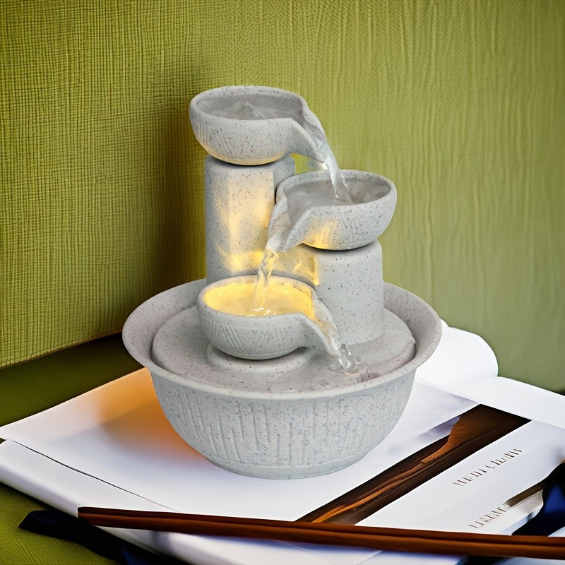 Desktop Water Fountain USB Powered Waterfall Humidifier – Relaxing Indoor Tabletop Decor for Office Home, Creative Gift for Christmas Valentine Halloween