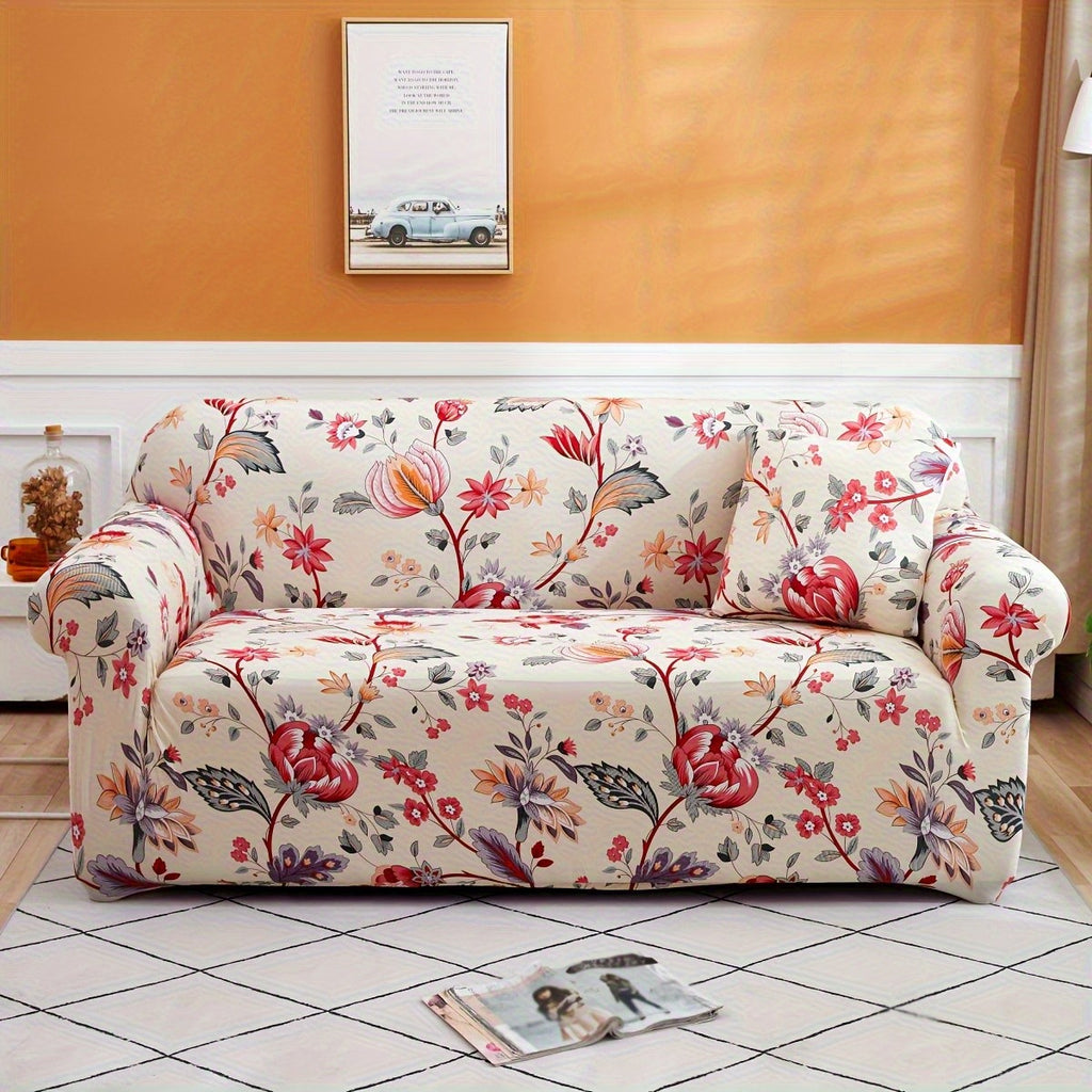 Stretch Sofa Cover Digital Print Floral – High-Stretch Polyester Non-Slip Machine Washable Telescopic Slipcover for 1 2 3 4 Seater Sofas, Contemporary Furniture Protector for Home & Office