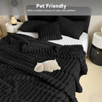 Luxury Faux Rabbit Hair Blanket – Soft Warm Wide Stripe Double-Sided Throw | Machine Washable | Twin, Full, Queen & King | Khaki, Cream, Gray, Black