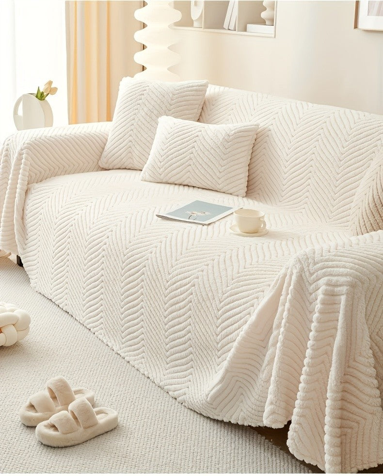 Plush Thickened Non-Slip Sofa Cover & Throw Blanket, Pet-Friendly Sofa Cushion Protector for Living Room, Bedroom & Office, 4 Sizes from 71x71 to 71x134 Inch, White Khaki Grey