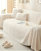 Plush Thickened Non-Slip Sofa Cover & Throw Blanket, Pet-Friendly Sofa Cushion Protector for Living Room, Bedroom & Office, 4 Sizes from 71x71 to 71x134 Inch, White Khaki Grey