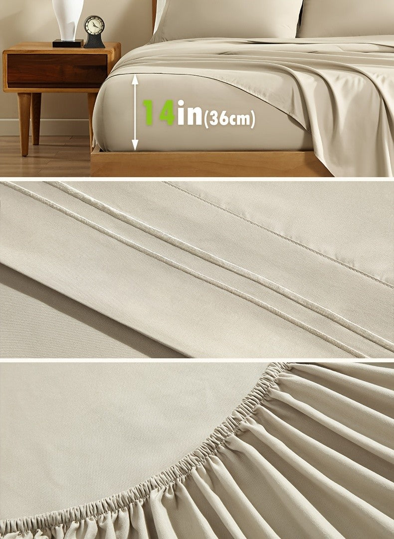 Deep Pocket Bed Sheet Set 3/4 Pcs Cooling Soft Breathable Fade-Resistant Bedding – All-Season Comfort for Twin Full Queen King, 9 Colors, Dorms & Guest Rooms