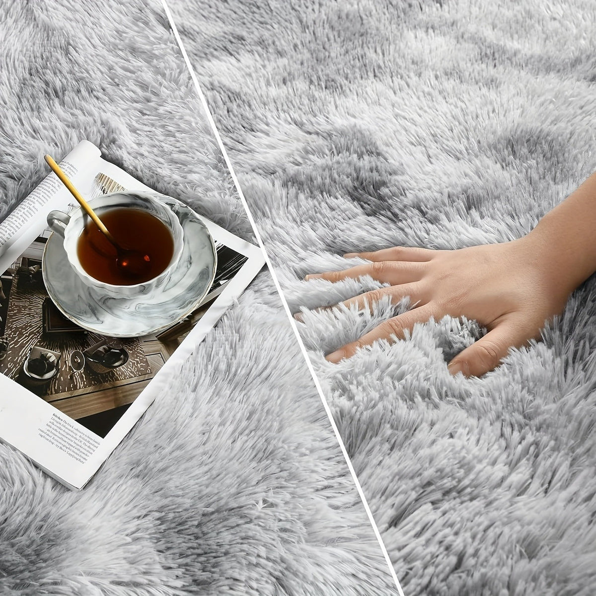 Fluffy Shag Area Rug for Living Room Bedroom - Super Soft Plush Faux Fur Carpet, Thick Shaggy Indoor Rug, Gray & Tie-Dye, 4 Sizes