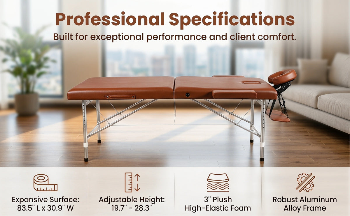 Portable Folding Massage Table Professional Lash Bed, Height Adjustable 8-Level Aluminium Legs, 30.9" Wide Tiltable Headrest for Spa Salon Tattoo Home Beauty