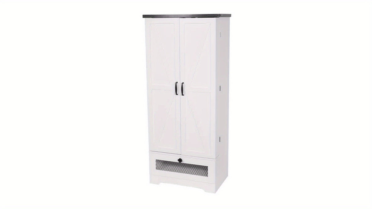 55 Inch Pantry Cabinet Kitchen Storage Cabinet with Adjustable Shelves and Drawer Wooden Buffet Cupboard for Kitchen Living Room Bathroom Dining Room Black White Brown