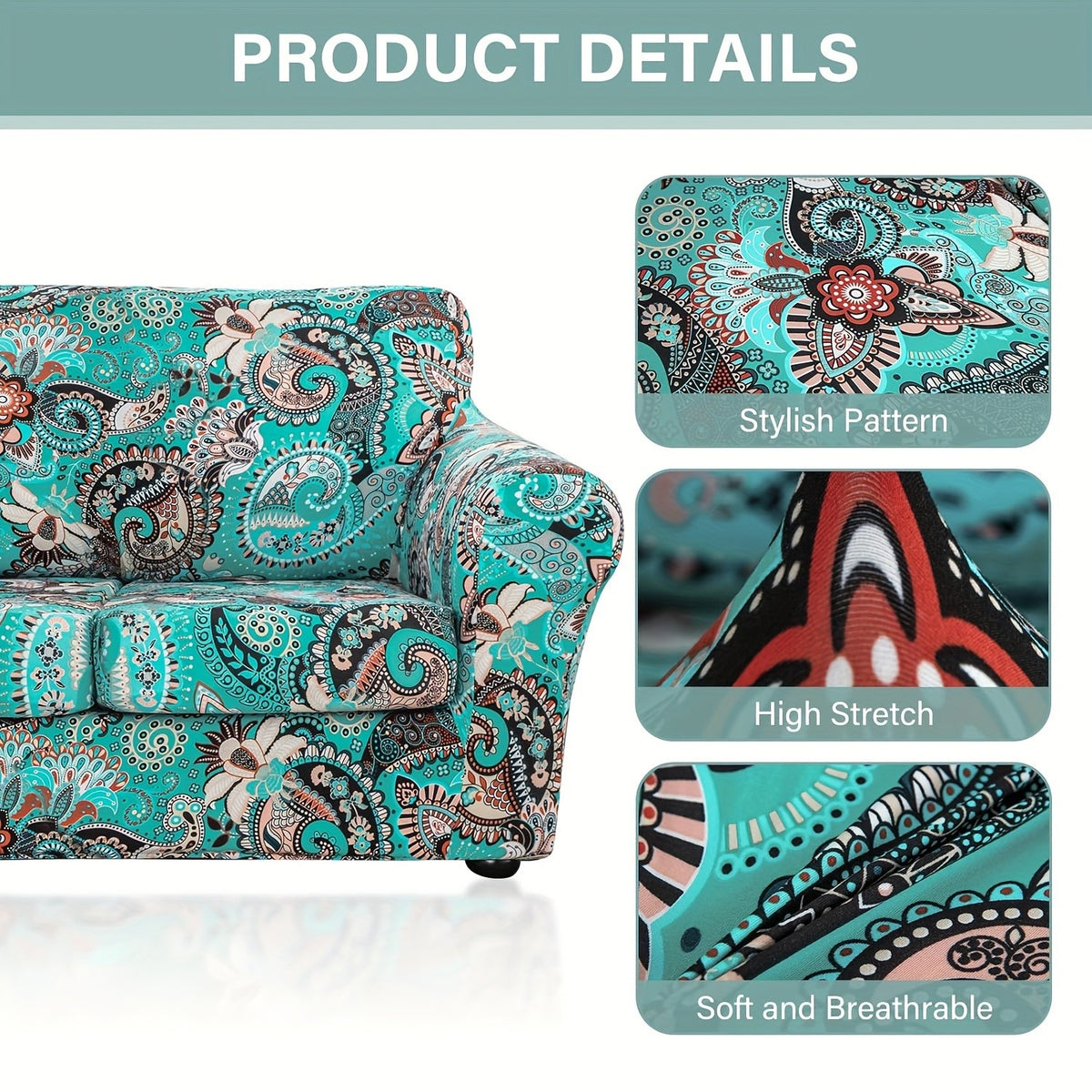 Boho Floral Sofa Slipcover Set with Separate Seat Cushion Covers – Washable Stretch Couch Cover for Armchair Loveseat Sofa, Drawstring Fit, Pet Friendly, 6 Colors