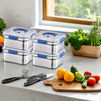 Stainless Steel Food Storage Containers Set of 4 – Extra Large 1800ml / 60oz, Airtight Leakproof Lids, Fridge & Freezer Safe, Meal Prep Lunch Box & Bento