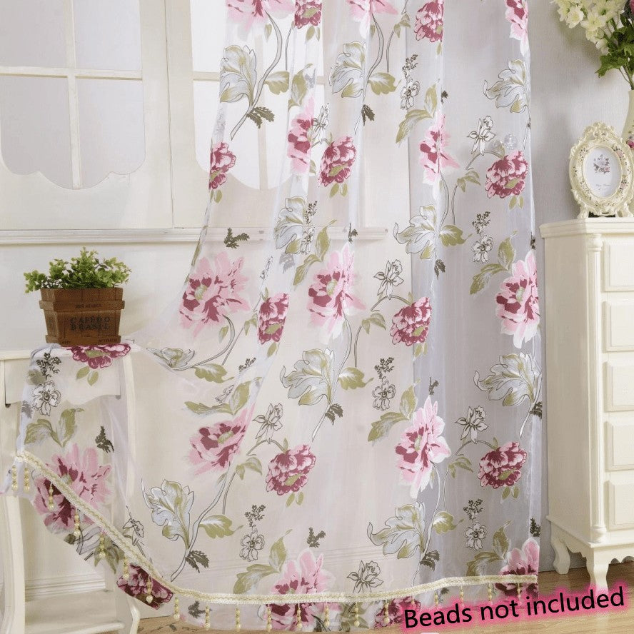 Peony Floral Sheer Curtains Grommet Top – Tulle Voile Light Filtering Drapes for Bedroom Living Room, Purple Pink, Set of 2 Panels