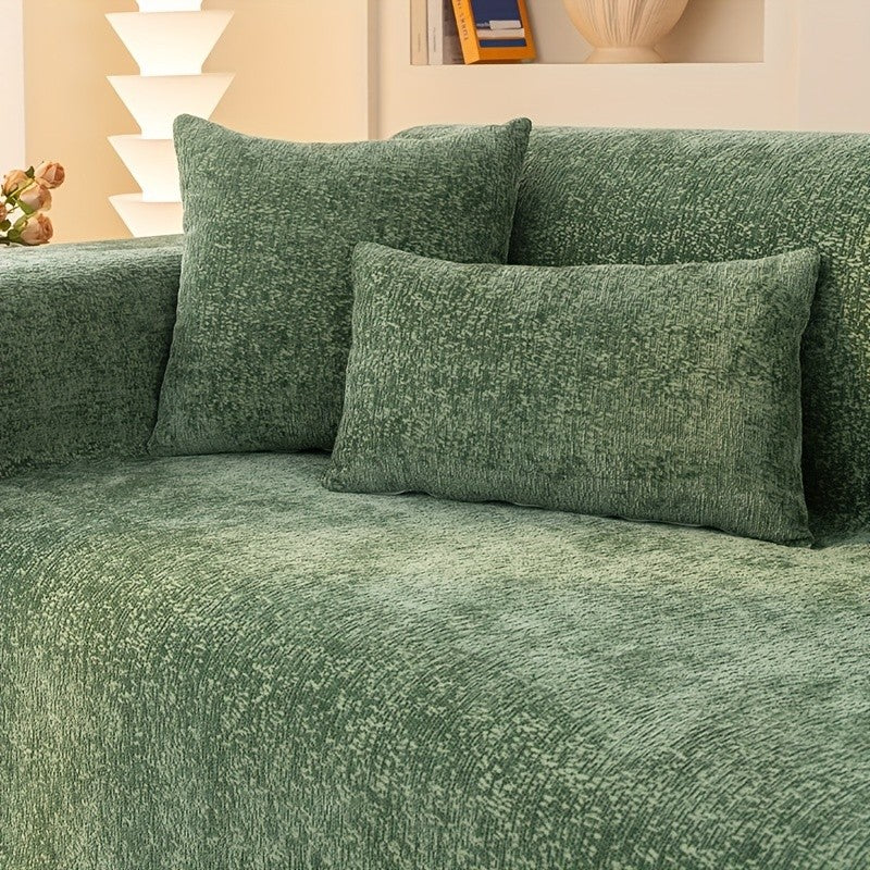 Chenille Fringe Couch Protector Slipcover – Super Soft Pet-Friendly Solid Sofa Cover for 2 3 4 Seater, Living Room Decoration, Cream White Green Grey Orange