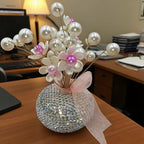 Crystal Simulation Flower Decoration Set of 2 - Handmade Faux Crystal Flowers for Car Center Console Home Decor and Desk - Elegant Gift for Mothers Day Birthday and Valentines Day Holiday Parties