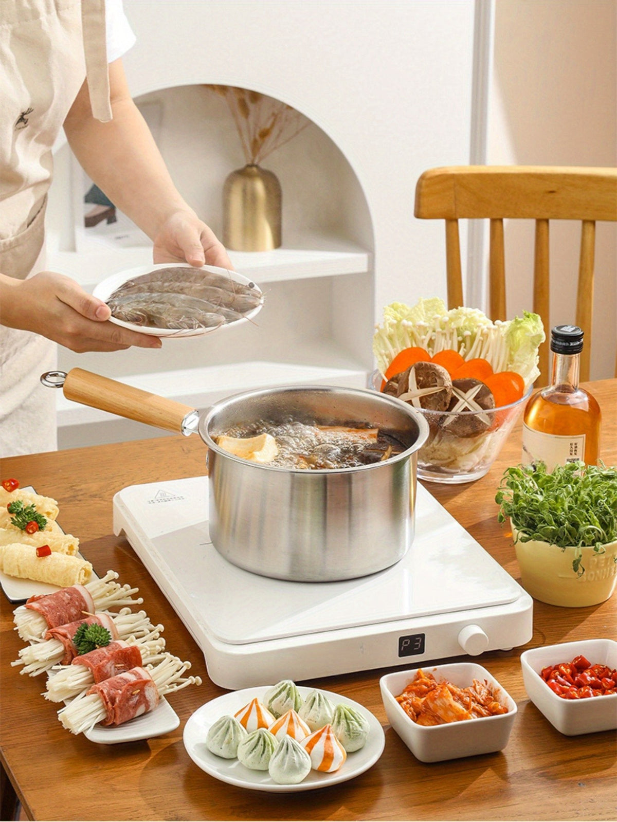 Stainless Steel Cookware Set 5-Piece with Frying Basket & Glass Lid – Non-Stick Frying Pan, Deep Fryer, Pasta Pot, Milk Saucepan & Food Steamer | Induction & Gas Compatible