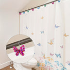 Butterfly Shower Curtain Hooks 12 Pack - Decorative Rustproof Metal Curtain Hook Rings, Colorful Aesthetic Design for Bathroom, Wardrobe & Living Room, Green Blue Tricolor Options