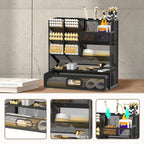 Mesh Desk Organizer with Drawer & Pen Holder – Multifunctional Desktop Organizer for Office Art Supplies, Accessories Storage, Desk Caddy for Home Office School Workspace