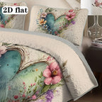 Floral Love Heart Quilted Bed Cover Set – 2 & 3 Piece Quilt & Pillowcases | Soft Breathable Hypoallergenic | Machine Washable | Twin, Full/Queen & King