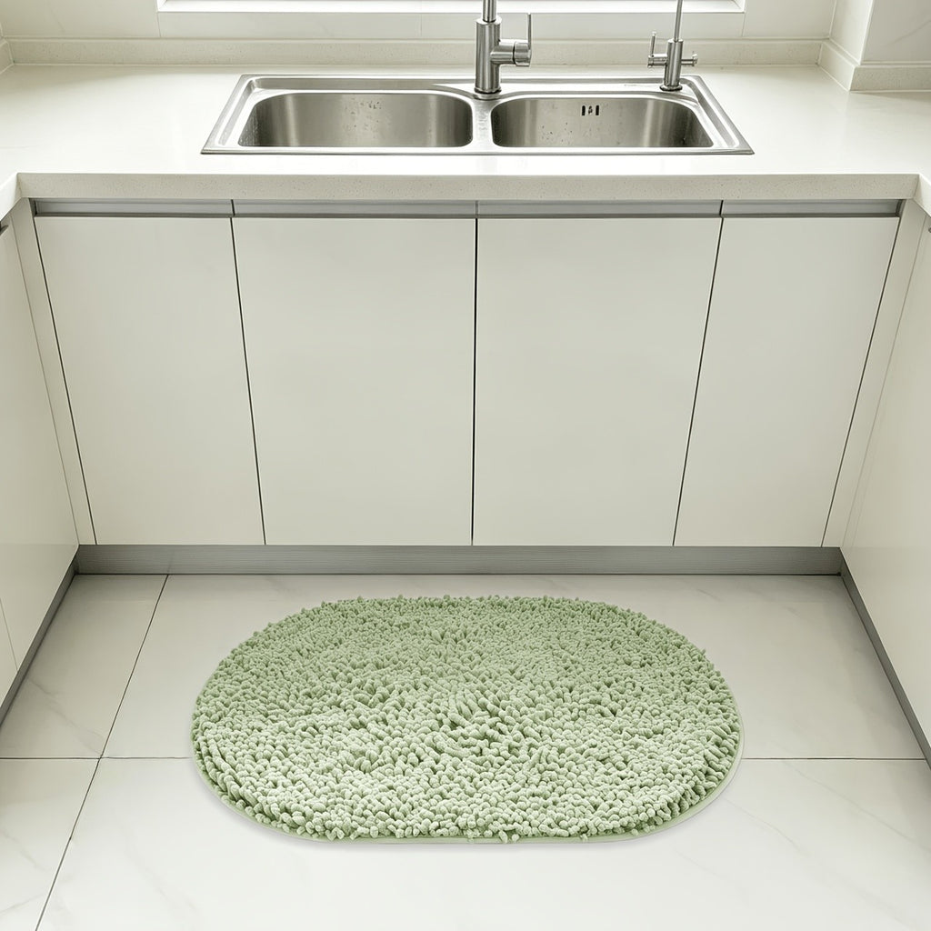 Chenille Oval Non-Slip Bathroom Mat Super Absorbent Soft Plush Floor Mat – Machine Washable, Anti-Slip Backing, 5 Colors 6 Sizes for Bathroom Kitchen Pet Use