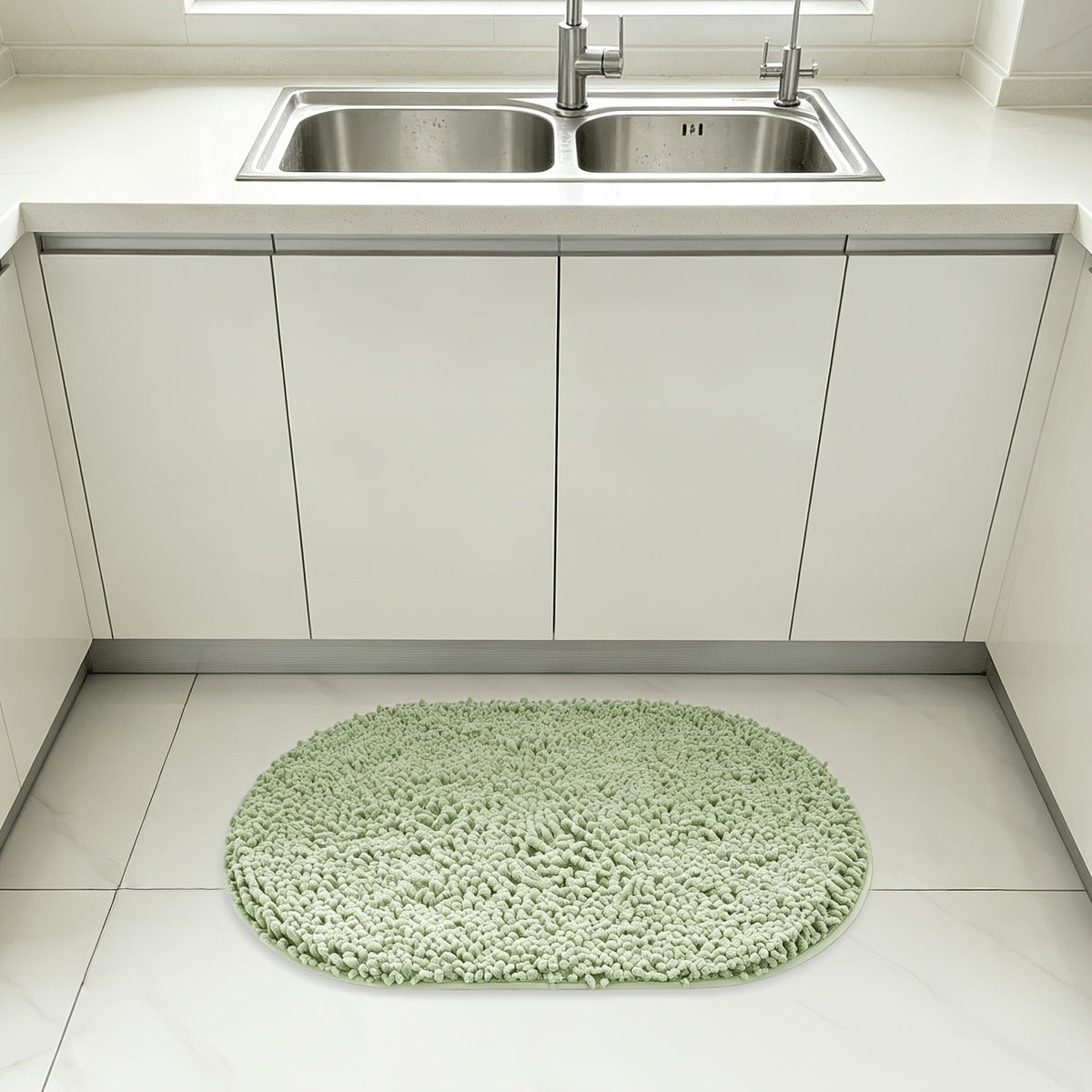 Chenille Oval Non-Slip Bathroom Mat Super Absorbent Soft Plush Floor Mat – Machine Washable, Anti-Slip Backing, 5 Colors 6 Sizes for Bathroom Kitchen Pet Use