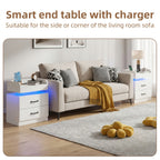 Nightstand with Charging Station LED Lights and 2 Drawers Bedside Table for Bedroom Living Room White Black Grey 1pc or 2pcs Set