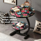 2-Tier Metal Outdoor Side Table, Floral Round Balcony & Patio Table, Sturdy Compact Design, Easy Assembly, for Patio, Courtyard, Balcony & Garden — Multiple Styles