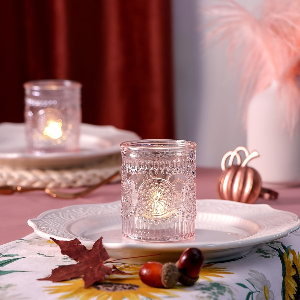 Glass Votive Candle Holders Bulk Set 6/12/24pcs – Shimmering Multi-Hued Hurricane Glass for Wedding, Christmas, Thanksgiving, Valentine’s Day & Holiday Party Tabletop Decor