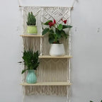 Bohemian Hand-Woven Wooden Wall Rack – Decorative Floating Shelf for Bedroom & Bathroom, Boho Wall Decor Storage Organizer