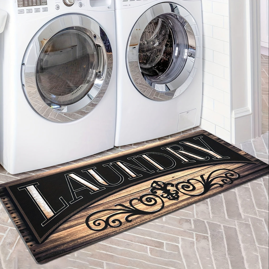 Laundry Room Mat Non-Slip Runner Rug Machine Washable Text Design – Anti-Skid Comfort Standing Mat for Laundry, Kitchen, Bathroom & Porch | Multiple Sizes