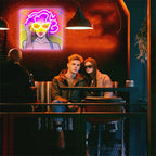 WOW Neon Sign Wall Decor with Curly Hair Girl – USB Powered UV Printed Neon Light for Bedroom, Bar & Party Decor, Single Color