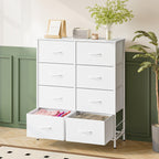 Fabric Storage Chest of 8 Drawers – 4 Independent Sections, Sturdy Metal Frame & Wood Tabletop, Bedroom Dresser for Closet, Living Room & Entryway | White & Brown